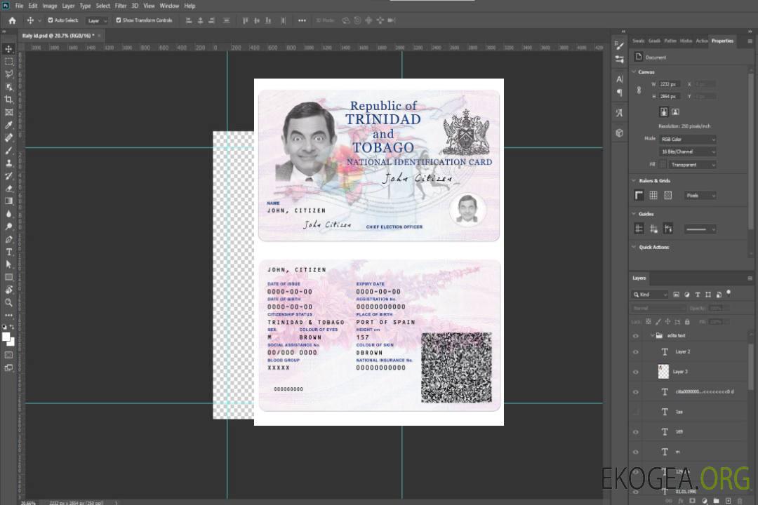 Carte d'identité de Trinité-et-Tobago template